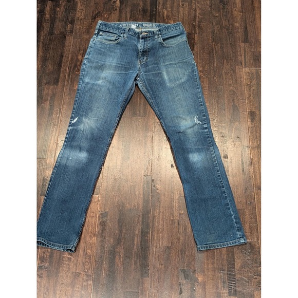 Carhartt Other - Carhartt Jeans Mens 34x34 Blue Rugged Flex Straight Leg Stretch Denim Paint